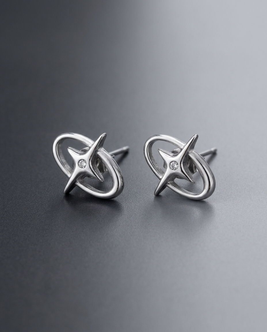 / Orbit / Zircon Center Earrings Stainless Steel
